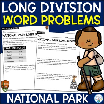 Preview of Long Division Word Problems Review Worksheets & Task Cards | National Parks