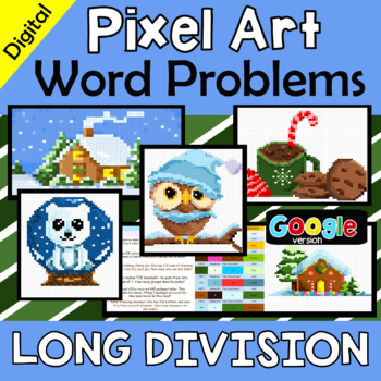Preview of Long Division Word Problems with Remainders - digital mystery pixel art reveal