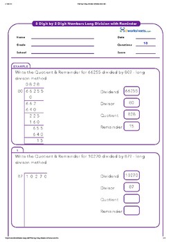 Preview of Long Division Worksheet