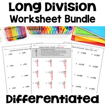 Preview of Long Division Worksheet BUNDLE - Differentiated with Detailed Answer Keys