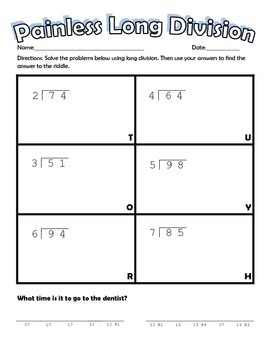 free long division worksheet with remainders by owl lady tpt
