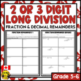 Long Division Worksheets | 2 or 3 digits with fractions or