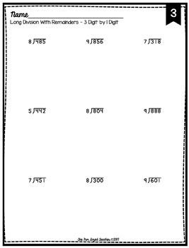 long division worksheets 3 digit by 1 digit 3 levels tpt