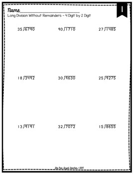 long division worksheets 4 digit by 2 digit division distance learning