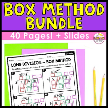 Preview of Box Method Division Worksheets w/Differentiation - 40+ Printable & Google Slides