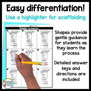 long division worksheets differentiated free by caffeine
