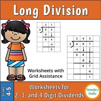 long division worksheets with grid assistance by elementarystudies