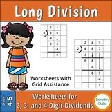 Long Division Worksheets with Grid Assistance