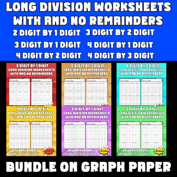 Preview of Long Division Worksheets with and No Remainders Bundle