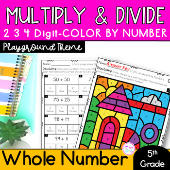 Preview of Long Division and Multi digit Multiplication Color By Number Practice Worksheets