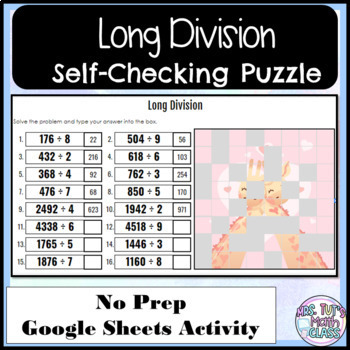 Preview of Long Division by 1 Digit Divisor Pixel Art Puzzle for Google SHEETS