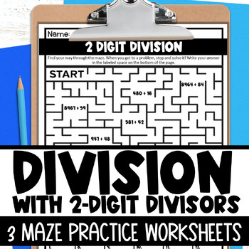 Preview of Long Division by 2 Digit Divisors Printable Maze Worksheets Printable Practice