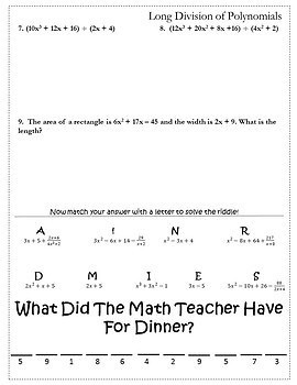 Polynomial Long Division Activity Dividing Polynomials Activity Worksheet