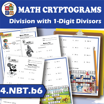 Preview of Long Division with 1-Digit Divisors | Cryptogram Puzzles | 4th Grade Math