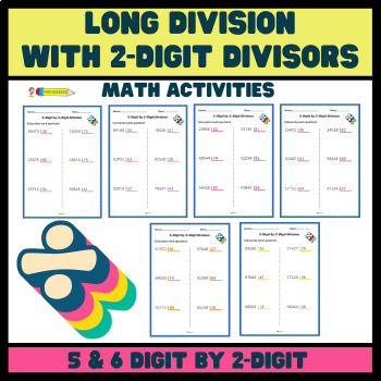 Preview of Long Division with 2-Digit Divisors Math Activities | 5 & 6 Digit by 2-Digit