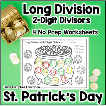 Preview of Long Division with 2 Digit Divisors - St. Patrick's Day Math Color by Number