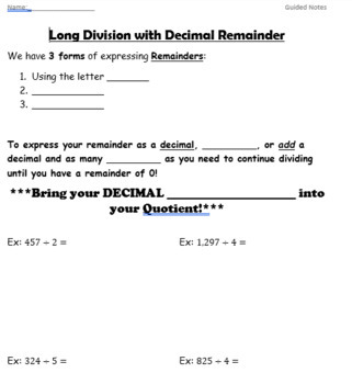 long division with decimals teaching resources tpt