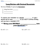 Long Division with Decimal Remainder GUIDED NOTES