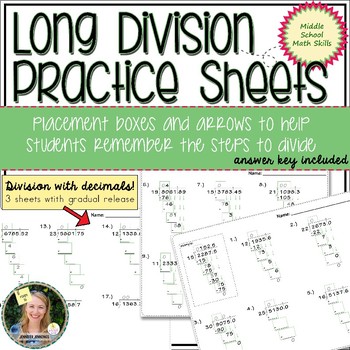 Preview of Long Division with Decimals Practice Sheets