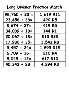 Preview of Long Division with Multi Digit Divisors Match