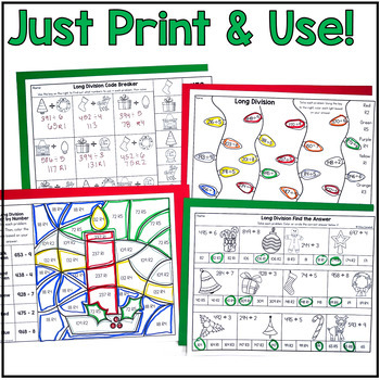 Long Division with Remainders Color by Number Christmas Math Worksheets