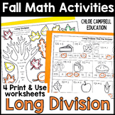 Long Division with Remainders Color by Number Fall Thanksg