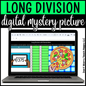 Preview of Long Division with Remainders Fun Digital Mystery Picture Pixel Art Activity