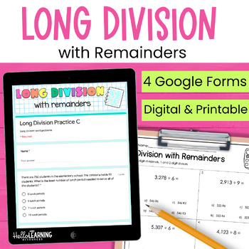 Preview of Long Division with Remainders Practice, Review & Assessment for Google Forms™