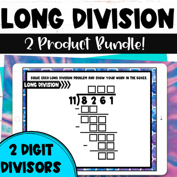 Preview of Long Division - Two Digit Divisors Digital Task Card Scaffolded Practice Bundle