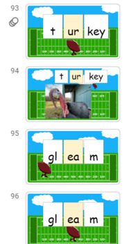 Preview of Long E Mixed Review Vowel Teams ee, ea, ey - Blending Board Football Theme