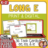 Long E Task Cards: 36 cards to practice ee, ea, and ie - +