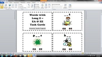 Preview of Long E - Vowel Digraphs EA & EE - Task Cards - Common Core RF.2.3