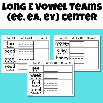 Preview of Long E Vowel Teams Phonics Center (Tap it, Write it, Draw it)