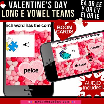Preview of Long E Vowel Teams Valentine's Day Activity - EA, EE, Y, EY, IE, EI