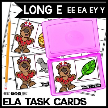 Preview of Long E Vowels ELA Task Cards Phonics Scoot Centers Fast Finisher Morning Work