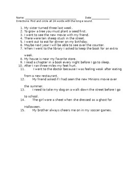 Preview of Long E Worksheet