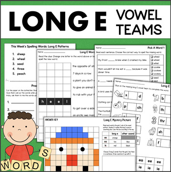 Preview of Long E Worksheets Vowel Teams EE EA IE Phonics Activities Print + Digital