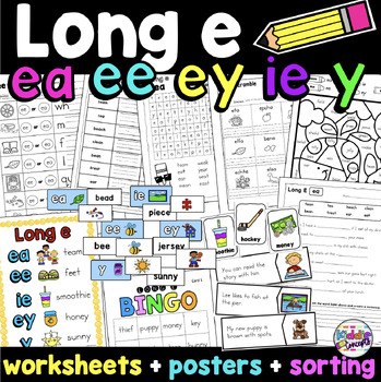 Preview of Long E Worksheets ea, ee, ie, ey, y