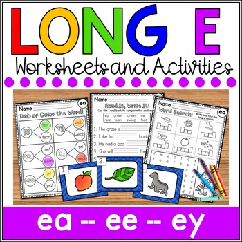 Preview of Long E Worksheets (ee, ea, e) - Literacy Center - Printable Activities - Reading