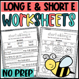 Long E and Short E Worksheets: Cut and Paste Sorts, Cloze, Sentences, and More