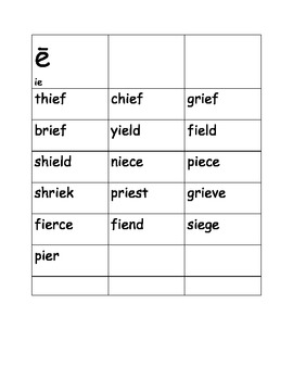 Preview of Long E ie (chief) word cards