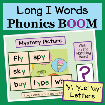 Preview of Long I Phonics 'y' 'y_e' and 'uy' Word Families - Mystery Picture - Boom Cards