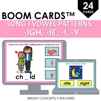 Preview of Long I Vowel Patterns {-IGH, -IE, -I, -Y}: BOOM Cards / Digital Task Cards