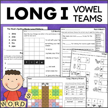 Preview of Long I Vowel Teams Long I silent E Magic E IGH IE Worksheets and Activities