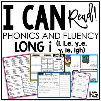 Preview of Long I (i, i_e, y_e, y, ie, igh) Decodable Phonics Activities I Can Read