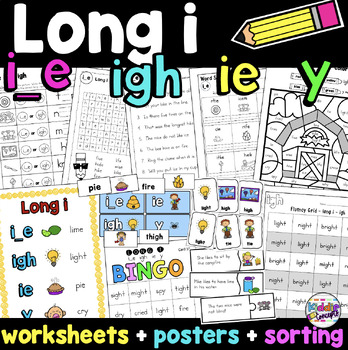Preview of Long I worksheets igh ie y sounds like long i