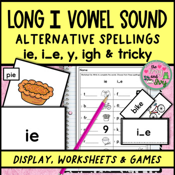 Preview of Long I Vowel Sound Spellings ie, i_e, igh + Flashcards Worksheets & Activities