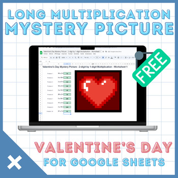 Preview of Long Multiplication Mystery Picture | Digital Resource | Valentine's Day | FREE