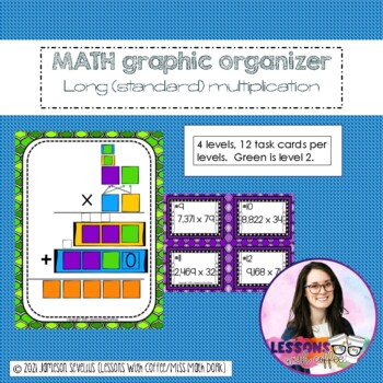 Preview of Long Multiplication (Traditional Algorithm) Graphic Organizer and Task Cards