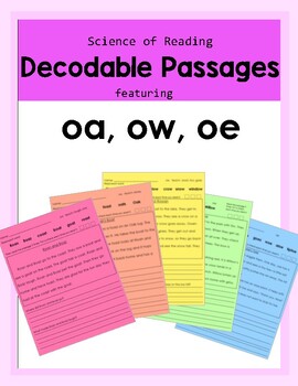 Preview of Long O Decodable Passages Featuring oa, ow, & oe (Science of Reading, SOR, teams